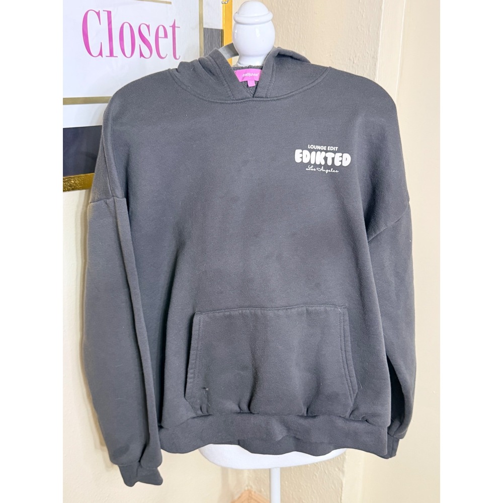 Edikted Lounge Edit Los Angeles Hoodie Charcoal Gray Graphic Sweatshirt Large
